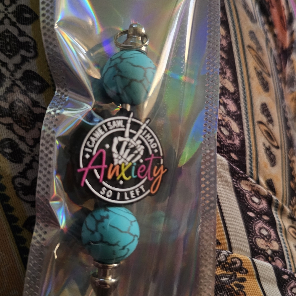 Turquoise Beaded Anxiety Keychain